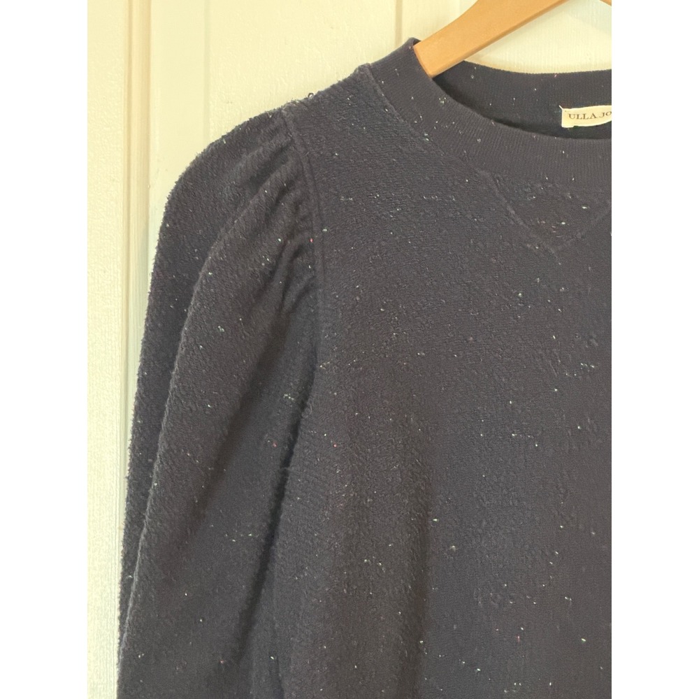 Ulla Johnson | Philo Pullover Sweatshirt S Midnight Navy Speckled Puff Sleeve - Picture 6 of 11